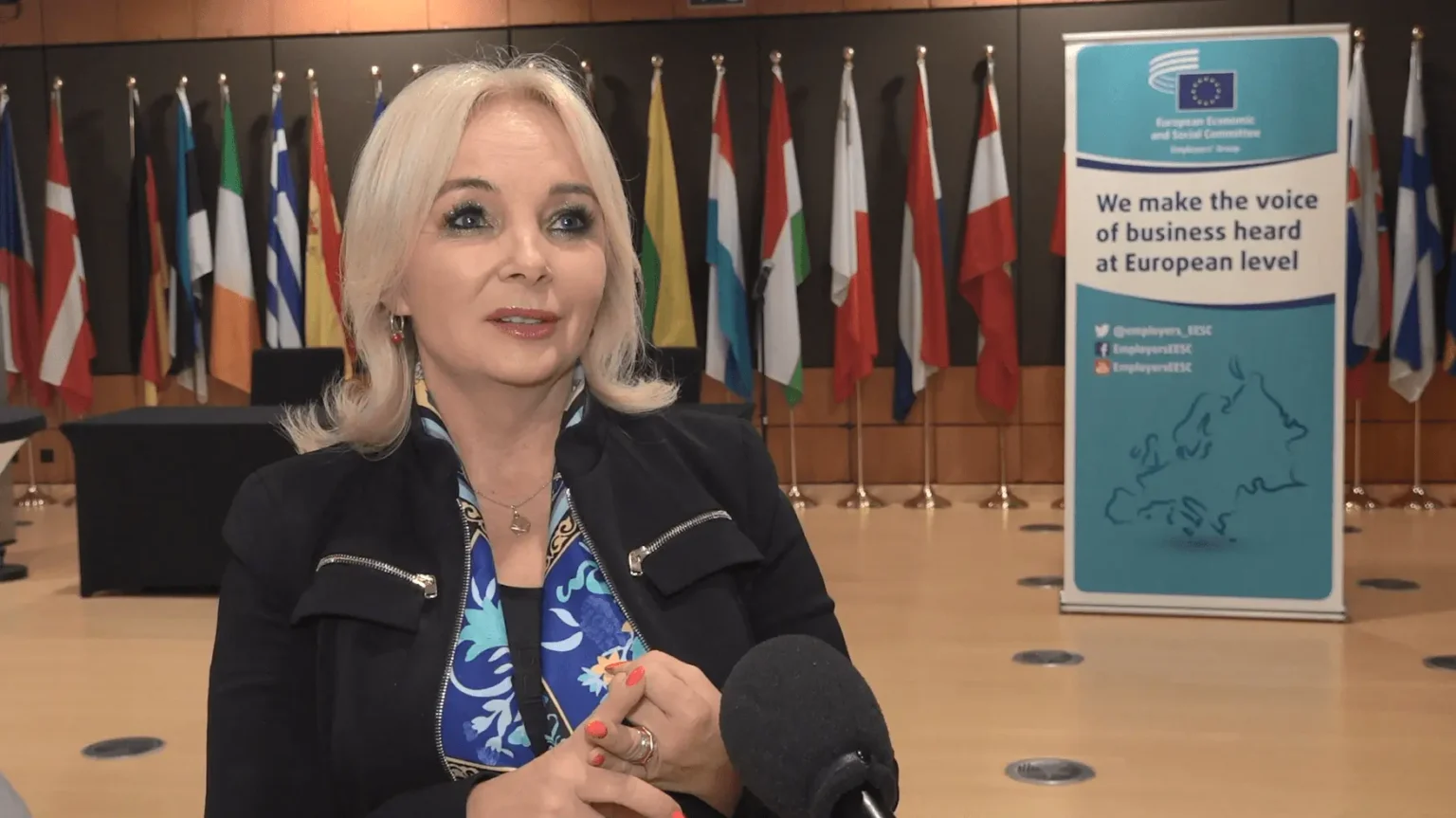 Beata Mońka, Pełnomocnik Zarządu Pracodawców RP ds. ESG, opowiada w Brukseli o potrzebach związanych z ESG.