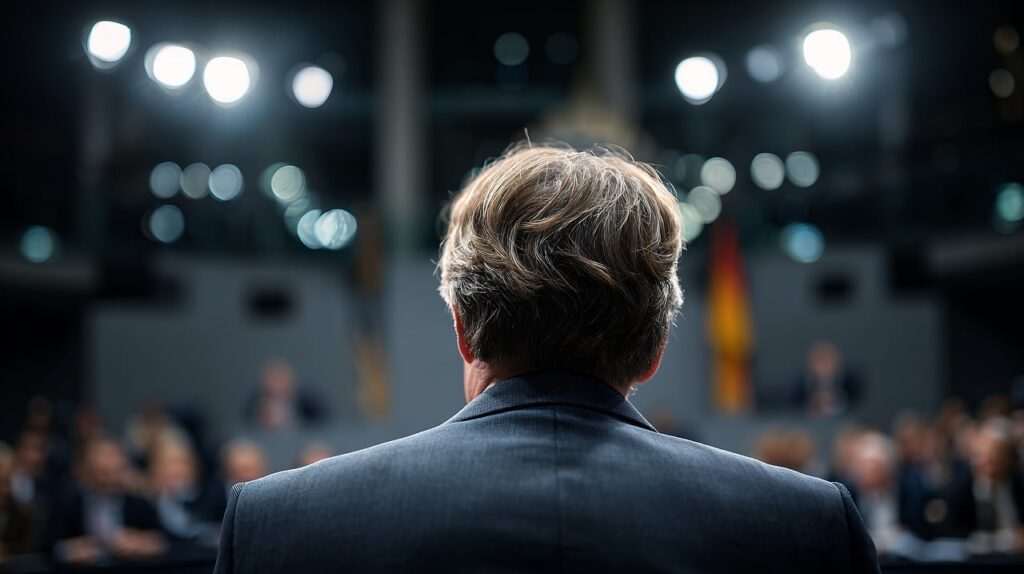 Polityk przemawiający w europarlamencie